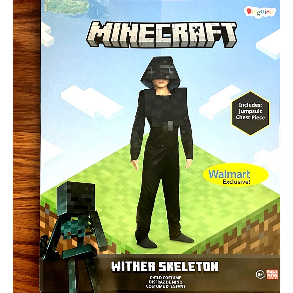 Minecraft Wither Skeleton Hooded Jumpsuit Halloween Costume Kids Size M (8) New